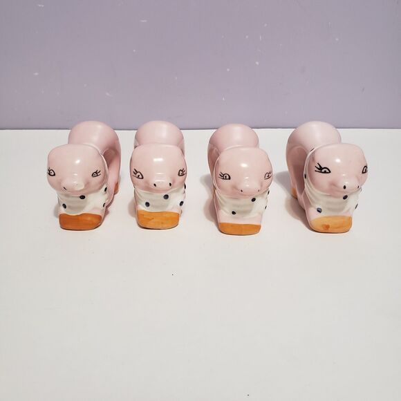 Pigs Pink Ceramic Napkin Holders Lot of 4 Country Kitchen Dining Decor 3"×2" - Picture 3 of 8